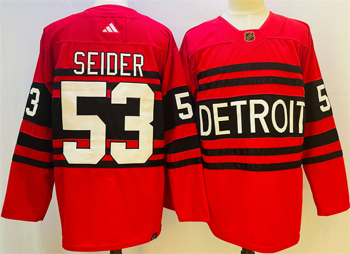 Men's Detroit Red Wings #53 Moritz Seider Red 2022/23 Reverse Retro Stitched Jersey